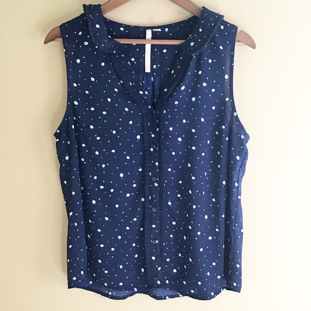 LAUREN CONRAD Navy Ladybug Sleeveless Blouse EUC